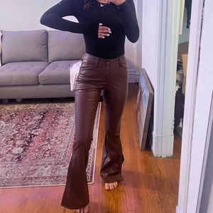 Brown leather pants mid waist!